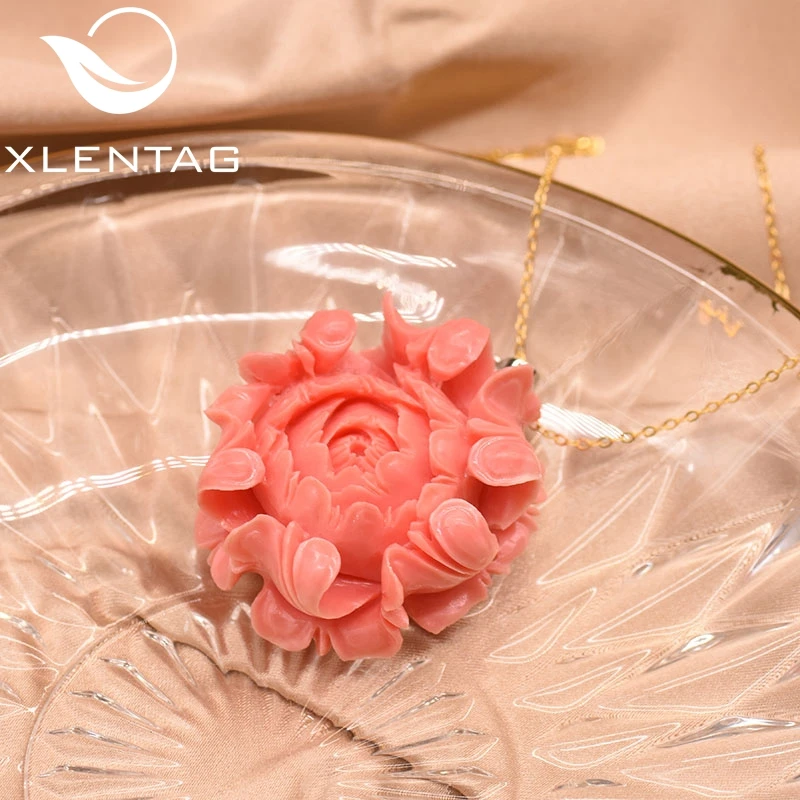 XlentAg, дизайн, Коралловый цветок, 925 пробы, серебряная подвеска, ожерелье для женщин, вечерние ожерелья, хорошее ювелирное изделие GN0072