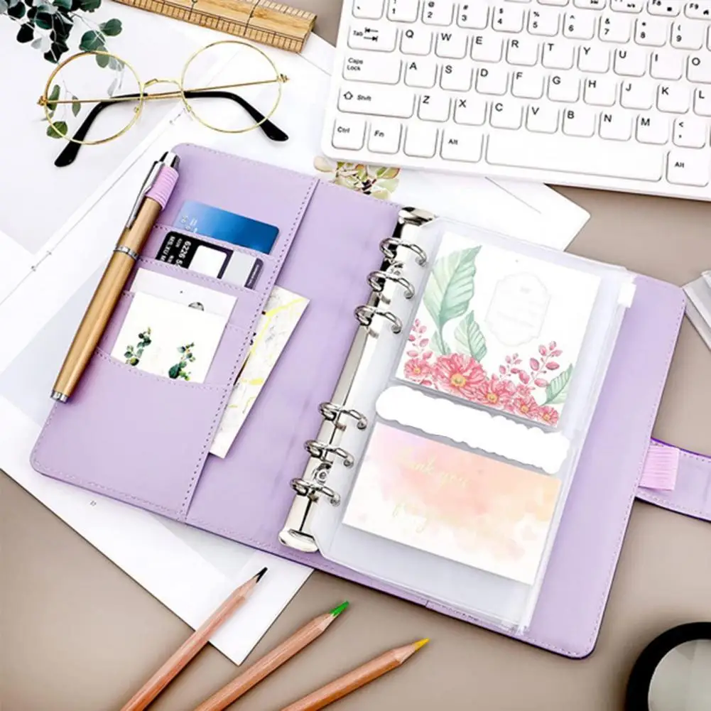 

2021 Notebook Binder Budget Planner Organizer Cash Budget Envelope System Pu Leather With Zipper Pockets Label-Stickers