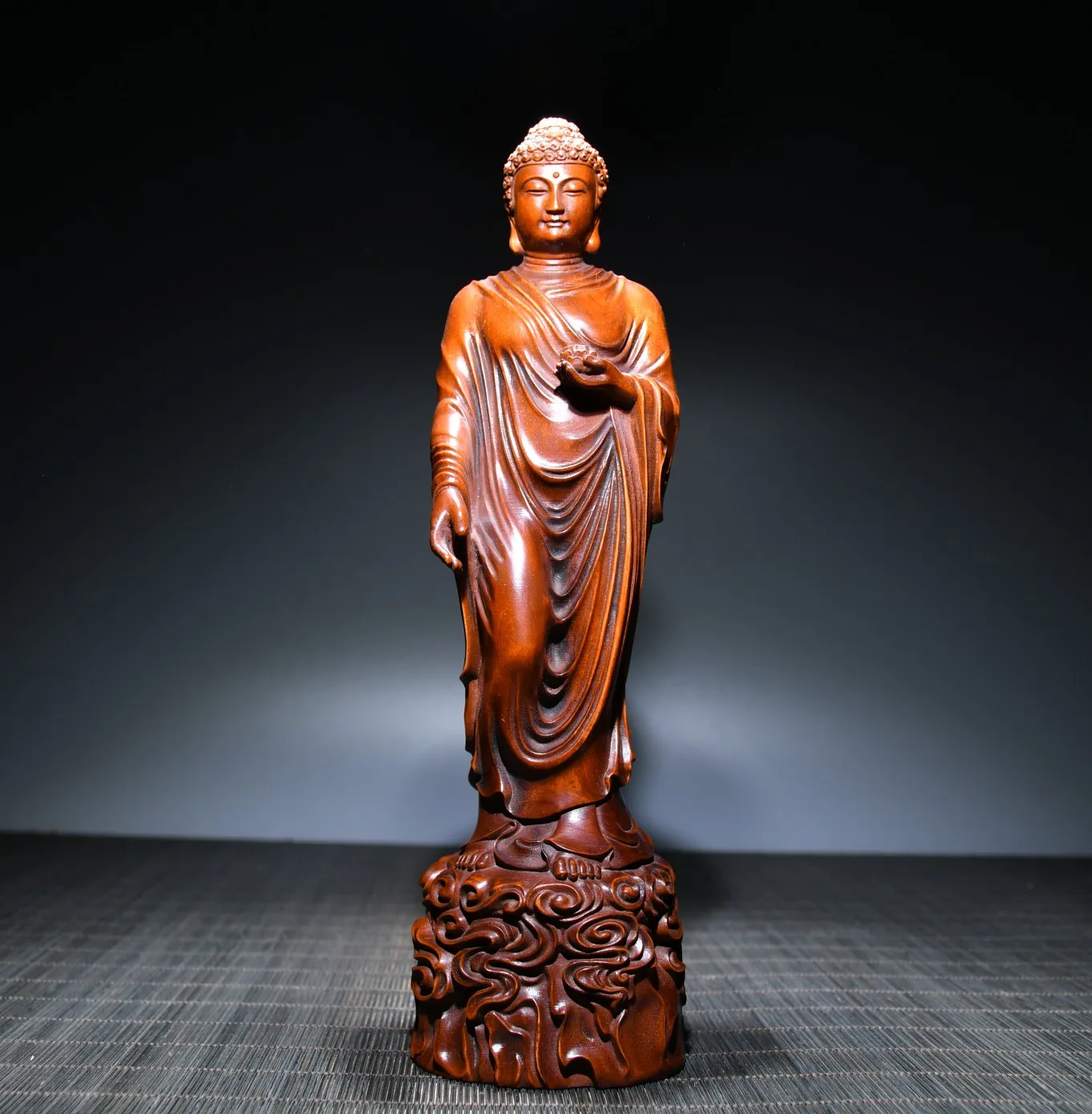 

Китайская народная коллекция Seikos, 9 дюймов, большой день, Будда, лотос, платформа, стоячий Будда, сборный предмет удачи, офисное украшение, го...