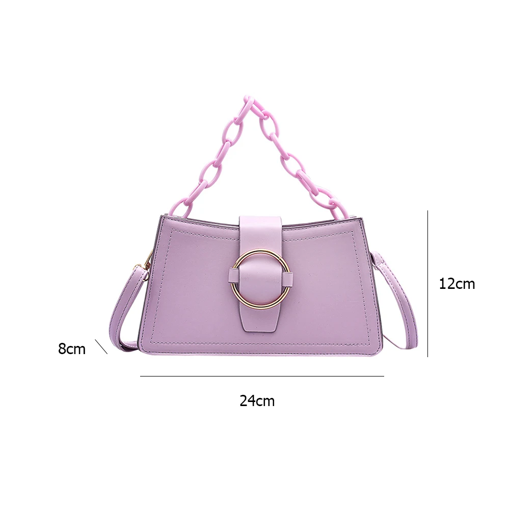 

Fashion PU Leather Shoulder Handbag Totes Women Acrylic Chain Simple Lady Crossbody Messenger Bags