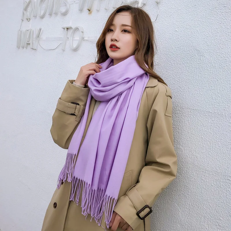 Light purple Зимний мягкий теплый кашемировый шарф для женщин шерстяные шарфы хаки зимнее пончо черные мужские кашемировые шарфы женские шали красные пашмины - Цвет: Light purple