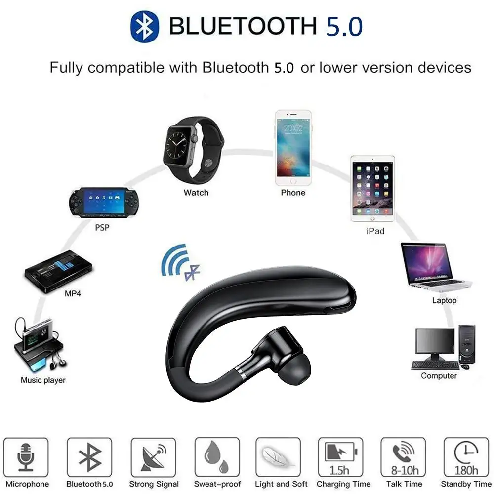 

Bluetooth Earphones headphones Handsfree Earloop Wireless headset Drive Call Sports Earphones With Mic For All Smart Phones