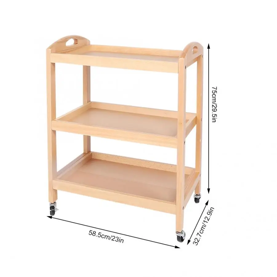 Cart Household Kitchen 3-Tier Beech Rolling Gadget Trolley Movable Storage Serving Shopping | Мебель