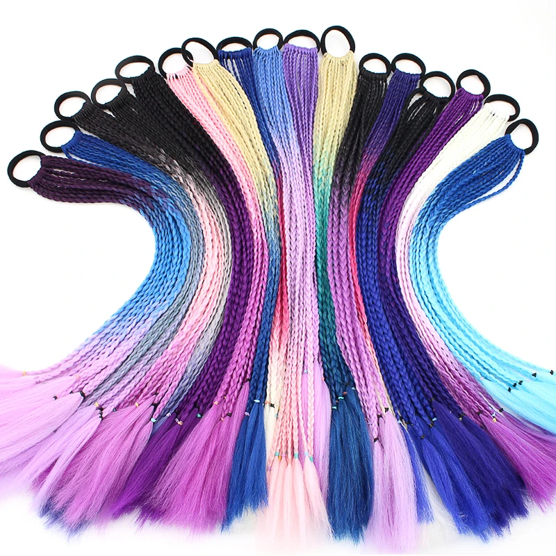 

Ponytail Kanekalon Hair Extensions False Overhead Tail With Rubber Elastic Band Braiding Hairpiece Pigtail Synthetic