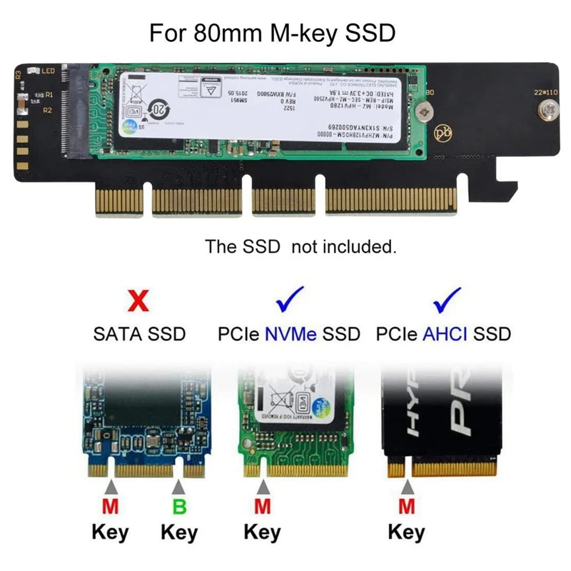 

M.2 NVMe SSD NGFF to PCIE 3.0 X16 X4 Adapter Card M Key NVME AHCI SSD for 110mm 80mm SSD Adapter