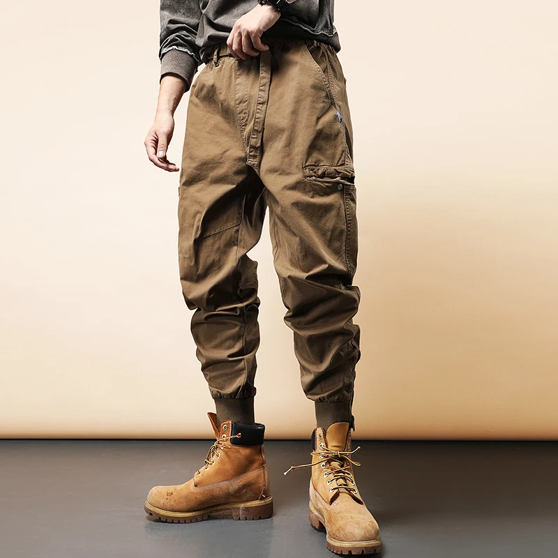 New American Casual Multi-Bag Loose Zip Beam Long Pants Men Autumn Youth Fashion Brand Cargo Pants Men sweatpants men