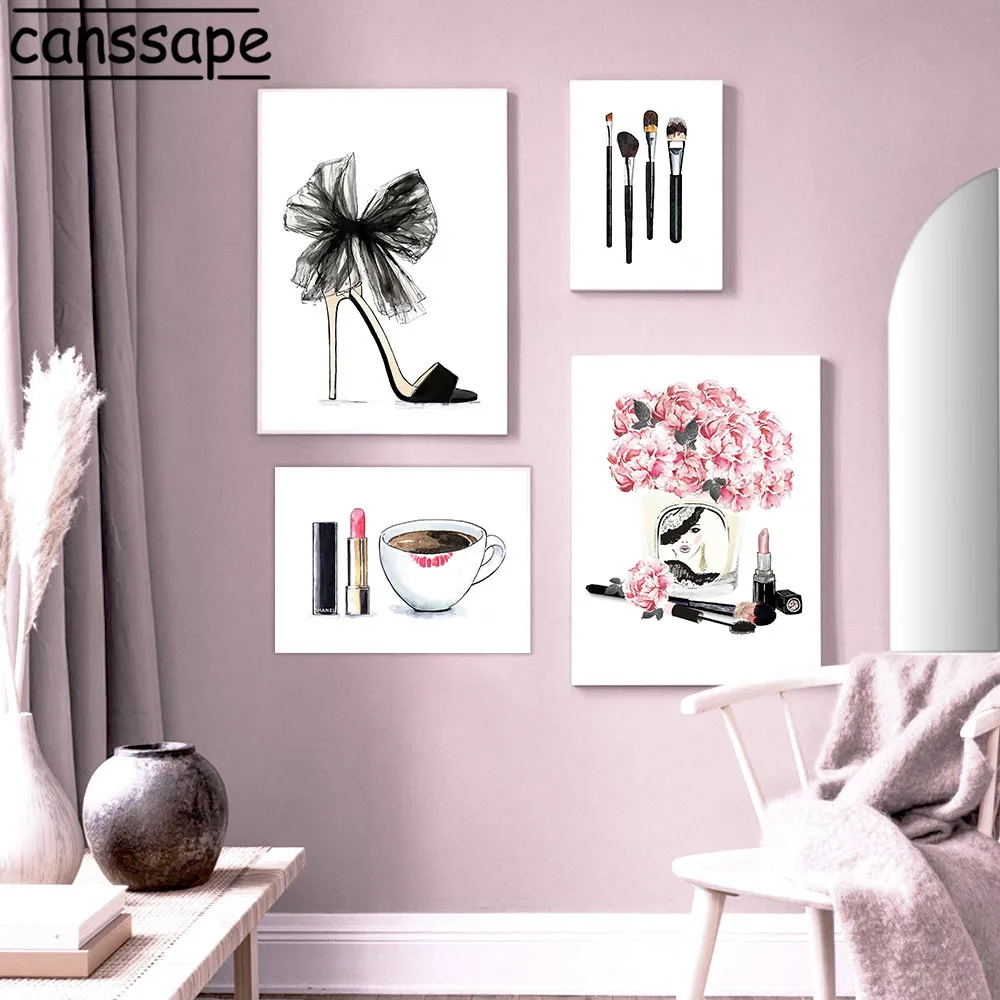 Модный плакат макияж холст живопись помада губы настенный художественный принт