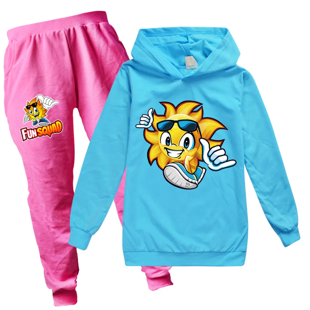 Fun Squad Kids Hoodies for Girls Boys Tops Pants 2pcs Set Autumn Clothes Long Sleeve Sportswear Suits Children Pullover Outfits