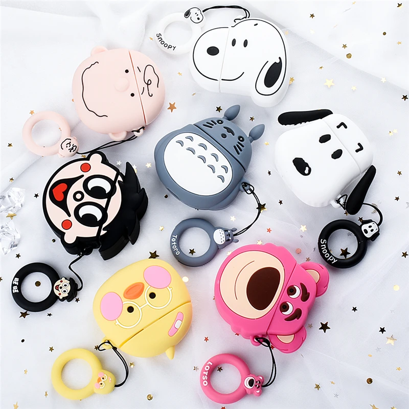 Для Apple Air Pods 1 TWS Bluetooth защитный чехол для наушников милый мультфильм Снупи крышка с изображением Тоторо для AirPods 2 i12 чехол кольцо на палец
