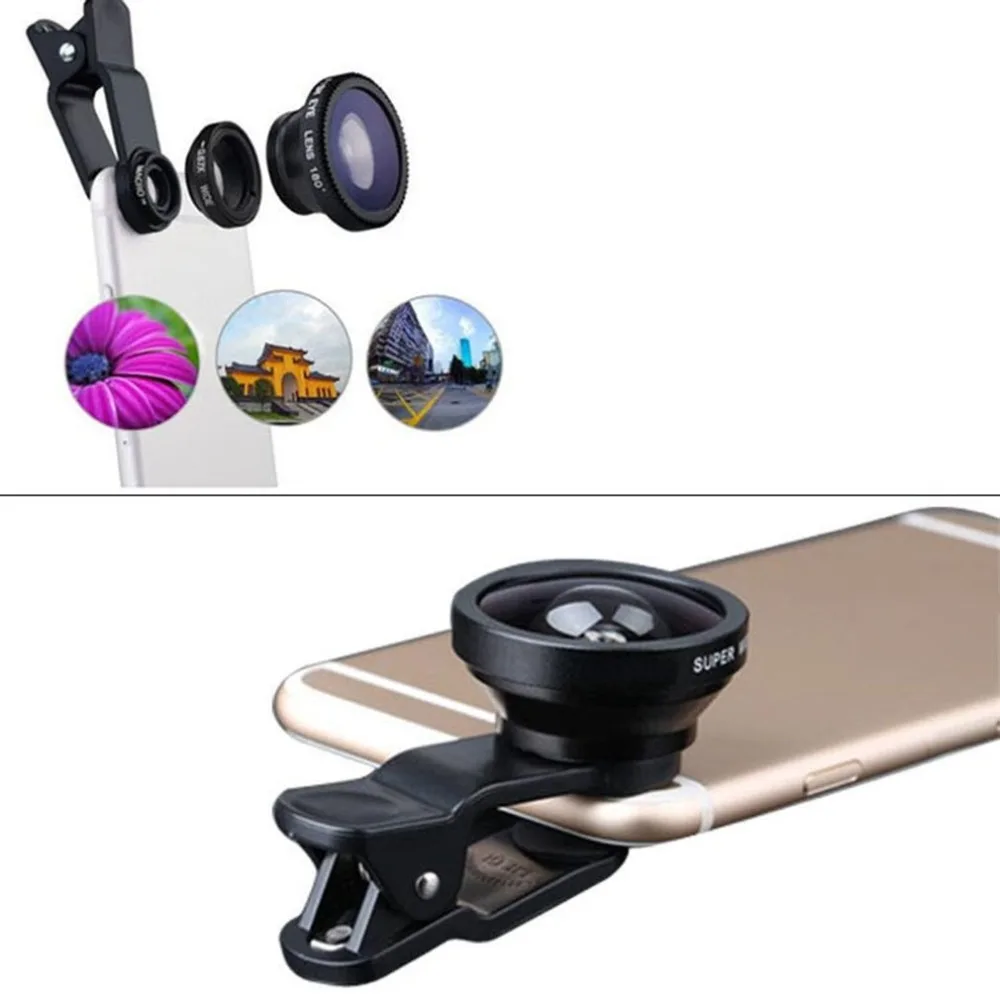 

3-in-1 Wide Angle Macro Fisheye Lens Camera Kits Mobile Phone Fish Eye Lenses with Clip 0.67x for iPhone Samsung HUAWEI xiaomi