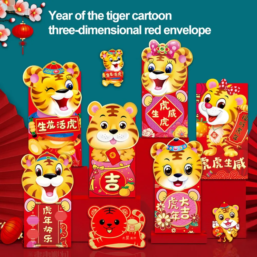 

6pcs Creative Red Packets 2022 Chinese New Year Red Pockets Paper Red Envelopes With Golden Embossed Chinese Characters Greeting