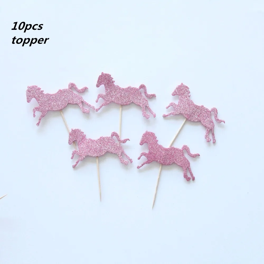 10pcs unicorn 10 шт./упак. мультфильм золото/Розовая лошадка кекс фигурки жениха и невесты; Свадебные украшения Baby Shower День рождения расходные материалы - Цвет: 10pcs unicorn