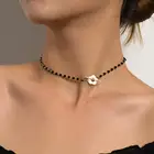 Модное черное ожерелье с цветком из хрусталя 2021, ожерелье до ключиц, простое ожерелье с коротким цветком с пряжкой, женское богемное ожерелье с драгоценностью