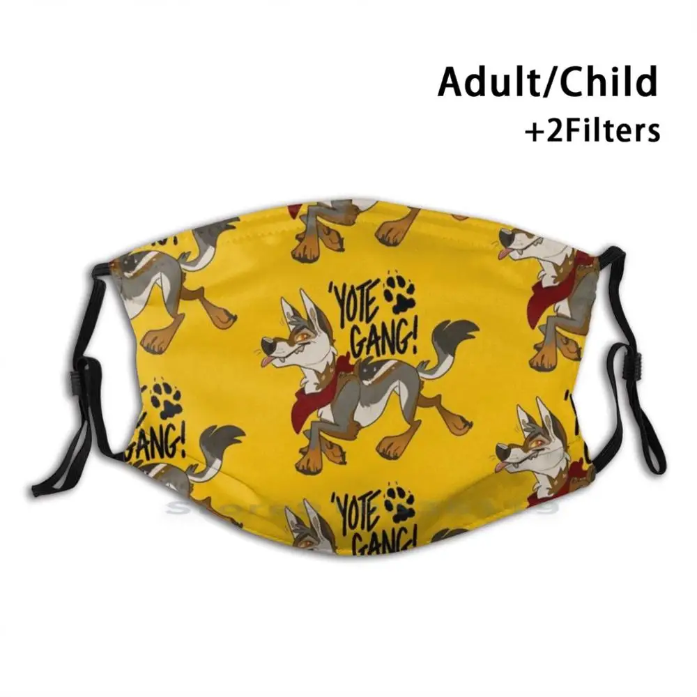 

Yote Gang! Многоразовая мультяшная маска для рта Pm2.5 с фильтром для детей, Койот, пушистая собака, милая бандана Yote