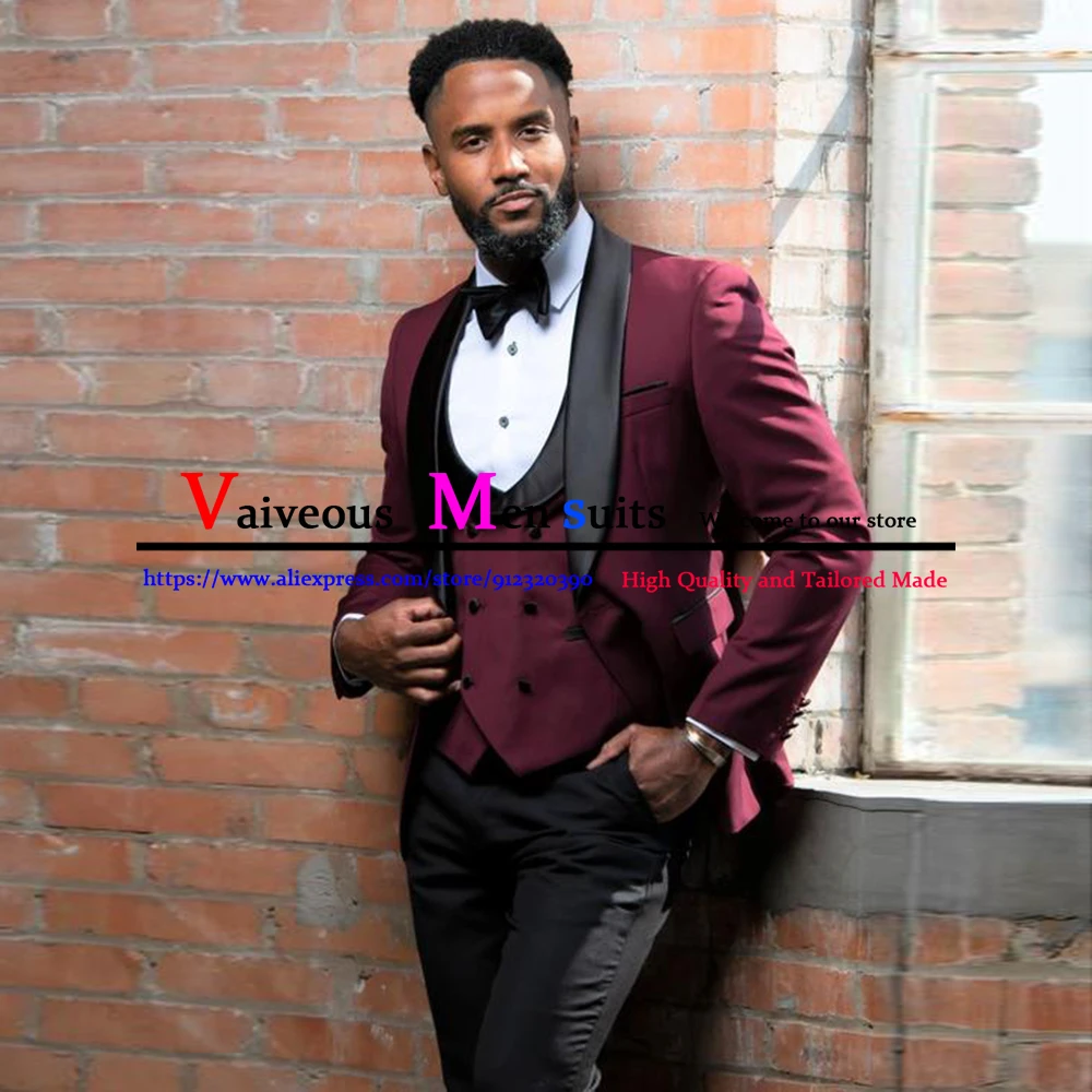 Мужские костюмы 2022 облегающие деловые одежда для жениха бордовые смокинги