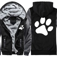 cats dog paw print mans fleece hoody jackets winter casual outdoor hooded zipper jackets 2020 woman loose sweatshirts jackets