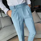 Брюки мужские деловые однотонные, деловой стиль, повседневные зауженные штаны до щиколотки, одежда для мужчин, классические штаны