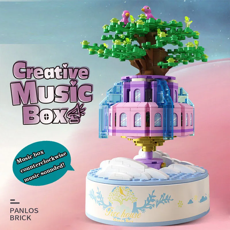 

Dream Building Blocks Mini Sky City Revolving Music Box Series Building Blocks Toys For Children's Christmas Gift For Children