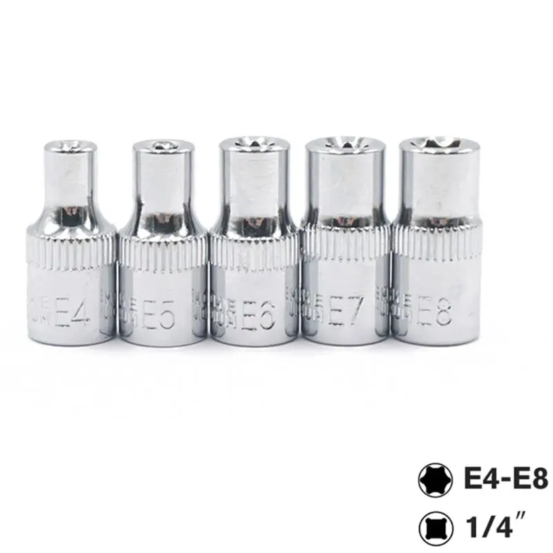 

Набор торцевых головок со звездой 1/4 дюйма, 5 шт., E4, E5, E6, E7, E8