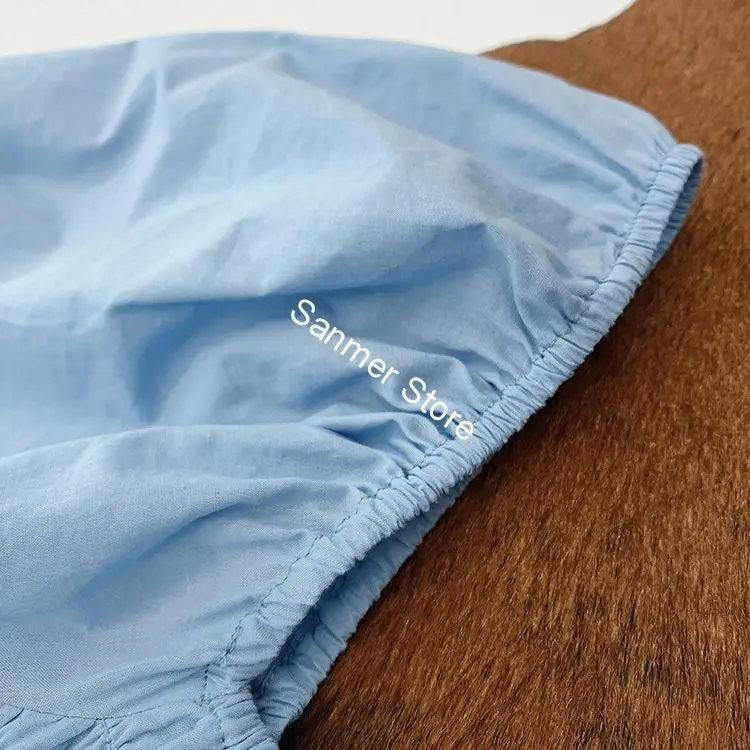 

Women Blue Mid-calf Dress Backless Lace-up Bow Sashes Square Collar Short Puff Sleeve Off-shoulder Dresses