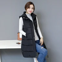 winter new down cotton women long vest black hooded slim ladies long jackets wild cotton vest womens coats