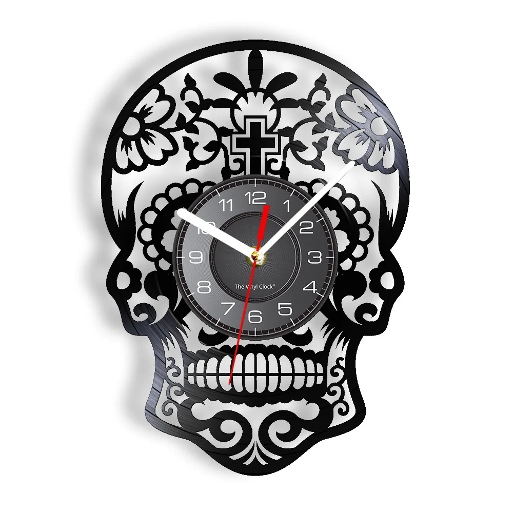 

Scary Skull Vinyl Wall Clock Skull Head Wall Clock Modern Design 3D Wall Watches Calavera Halloween Wall Decor Unique Gift Idea