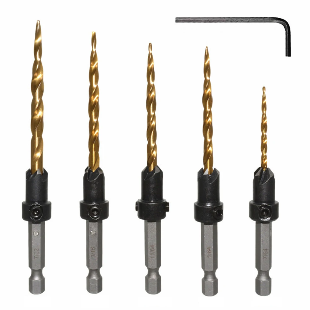 

5Pcs HSS Hex Shank Twist Drill Bits Set High Speed Steel Metric Countersink Router Bit Hand Tools for Woodworking Milling Cutter