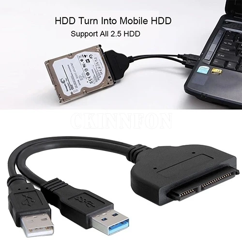 

USB3.0 to SATA 7+22Pin to USB2.0 connector Adapter Cable For 2.5 HDD Laptop Hard Disk Drive sata hard drive cable with USB power