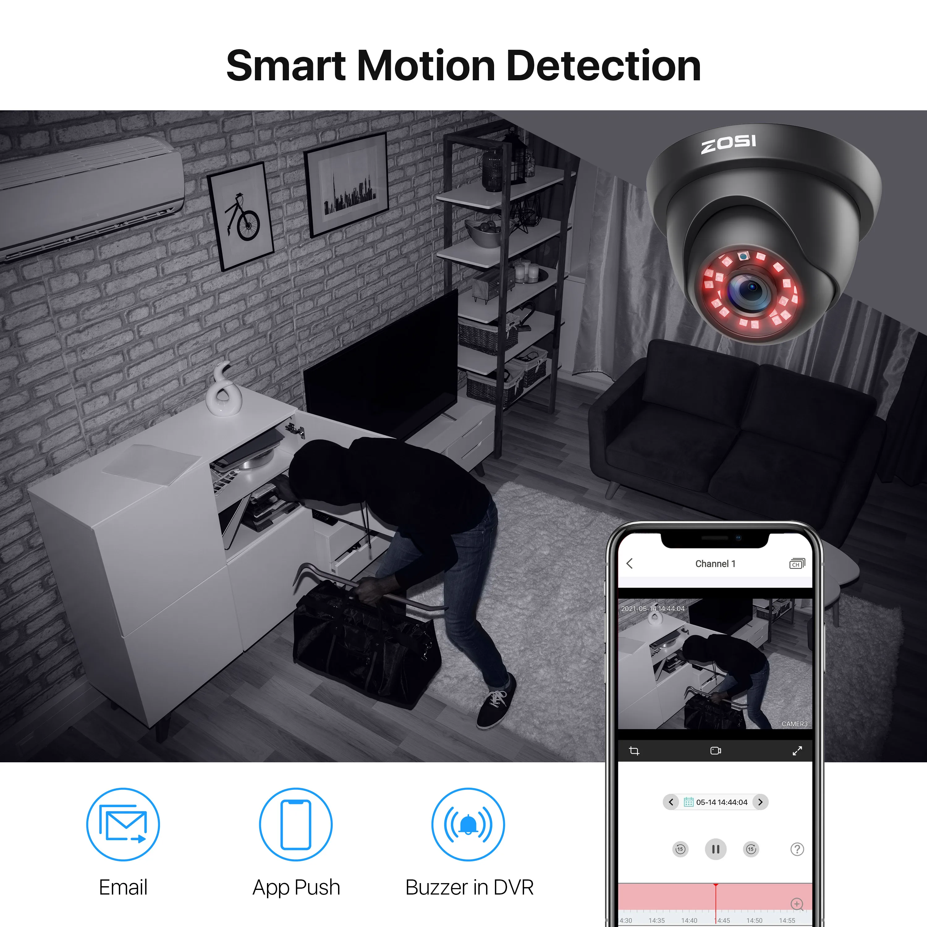 Продажа Система видеонаблюдения ZOSI 1080p, 8 каналов, HD-TVI, 1080P, H.265 + видеорегистратор с 8 комплектами HD 2.0MP In/Outddor Купольные Камеры видеонаблюдения