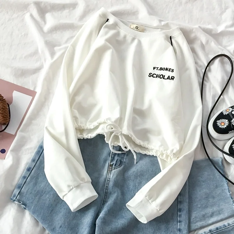 

Hong Kong Style Ins Fashion Short Sweater Women 's Loose Korean Style Lazy Style Long Sleeve Top Spring and Autumn 2021 New Jum