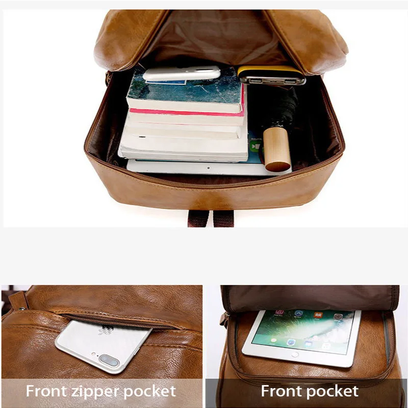 

2020 Hot Large Capacity Laptop Backpack Men Retro Waterproof Travel Bag For Men Casual Backpacks Man Fashion PU Leather Bagpack