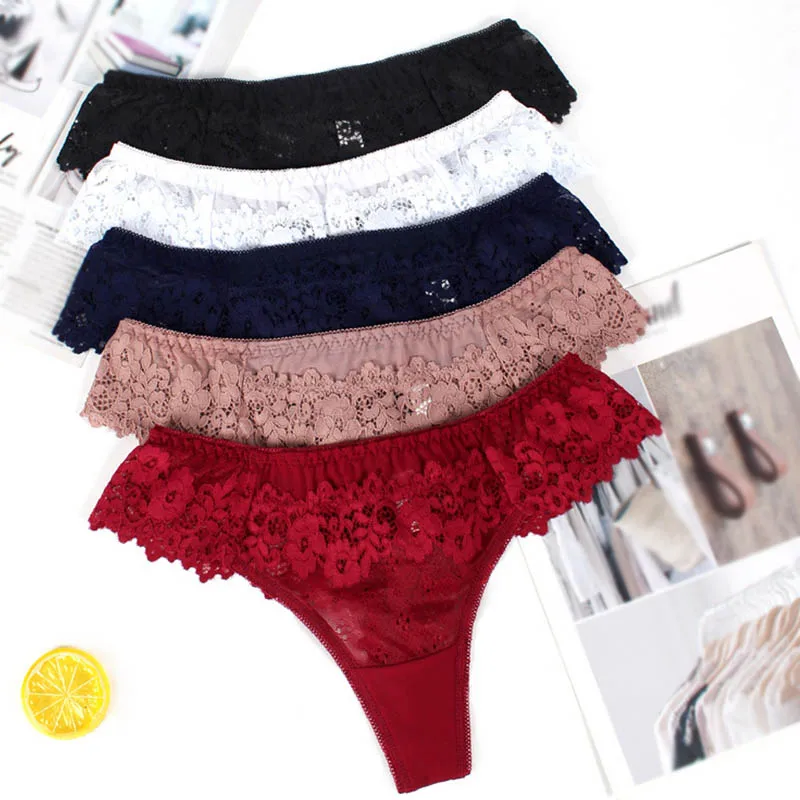 

Panties Thong Temptation Embroidery Low-waist Lingerie Lace Sexy Women Underwear Transparent Hollow out