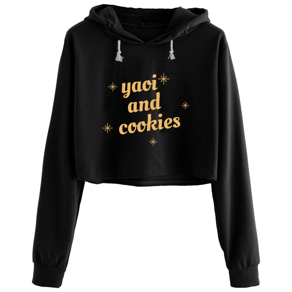 

Yaoi And Cookies Crop Hoodies Women Y2k Kawaii Goth Grunge Pullover For Girls