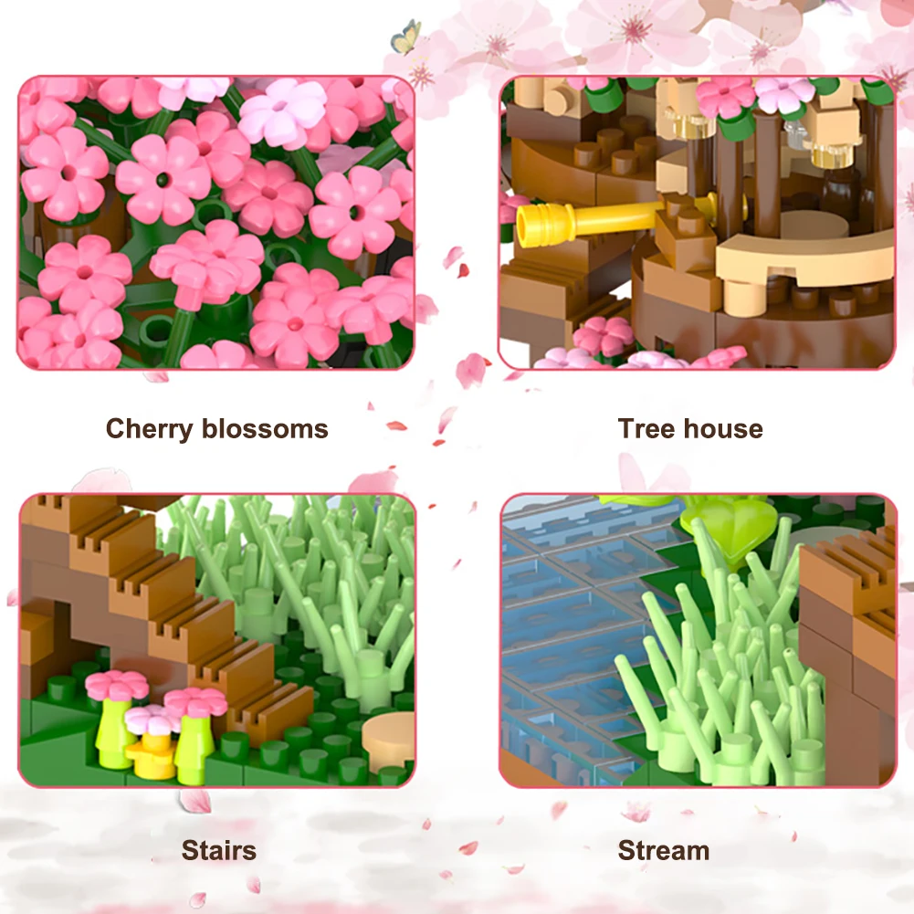 Конструктор Sakura Tree House микро строительный блок сделай сам вишневая улица кирпич