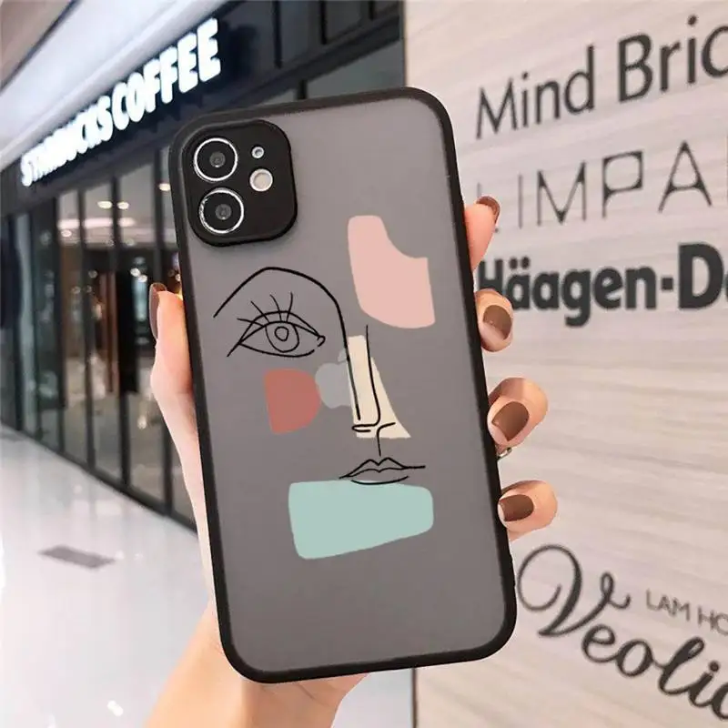 

design line art human face Graffiti Phone Cases Matte Transparent for iPhone 7 8 11 12 s mini pro X XS XR MAX Plus cover funda