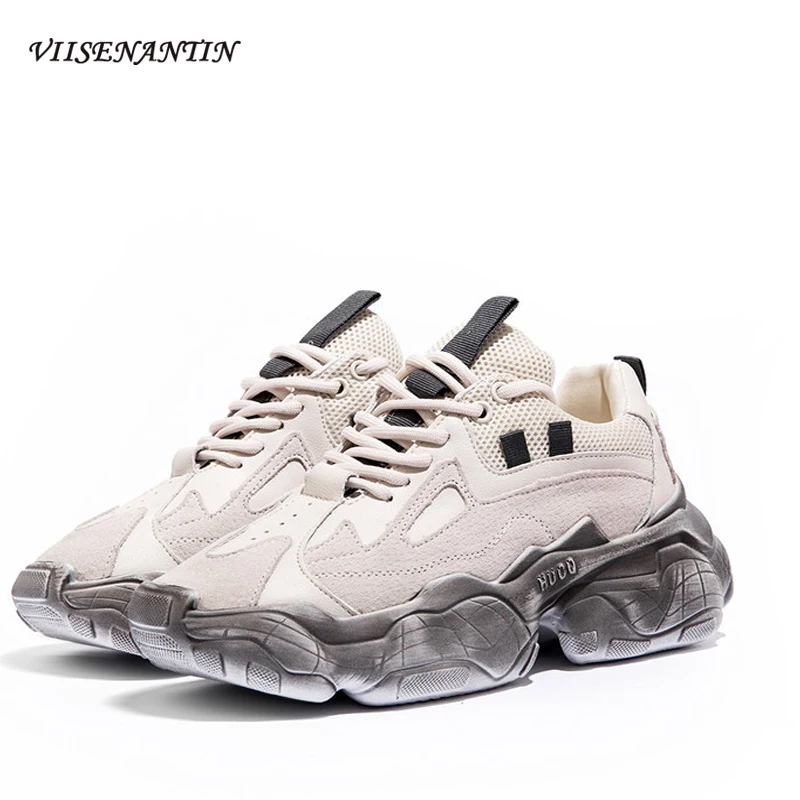 

Lace Up Retro Breathable Daddy Shoes Real Leather Autumn / Winter Fashion Dirty Shoes Thick Sole Height Increase Women Sneakers