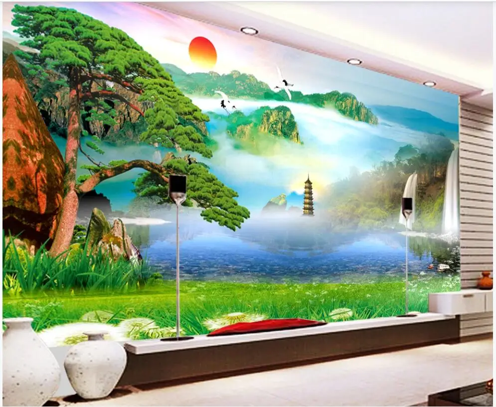 

Фотообои на заказ 3d настенная роспись на стену в китайском стиле горы сосны пейзаж домашний декор фото обои в гостиной