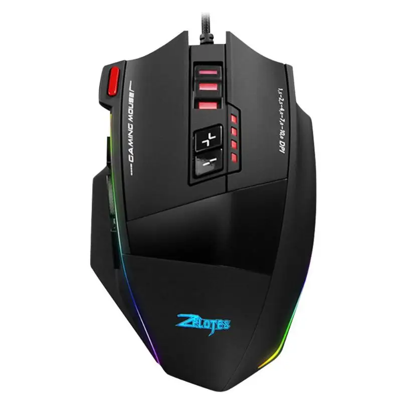 

Проводная USB игровая мышь для ZELOTES, 5 уровней, 10000DPI, регулируемая RGB оптическая игровая мышь Mice13, программируемая компьютерная мышь