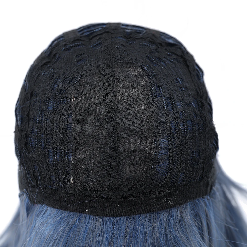 

Blue Straight Short Daily Synthetic Wig For White Women With Bangs Natural Female Heat Resistant Hair Cosplay Party Fiber Wigs