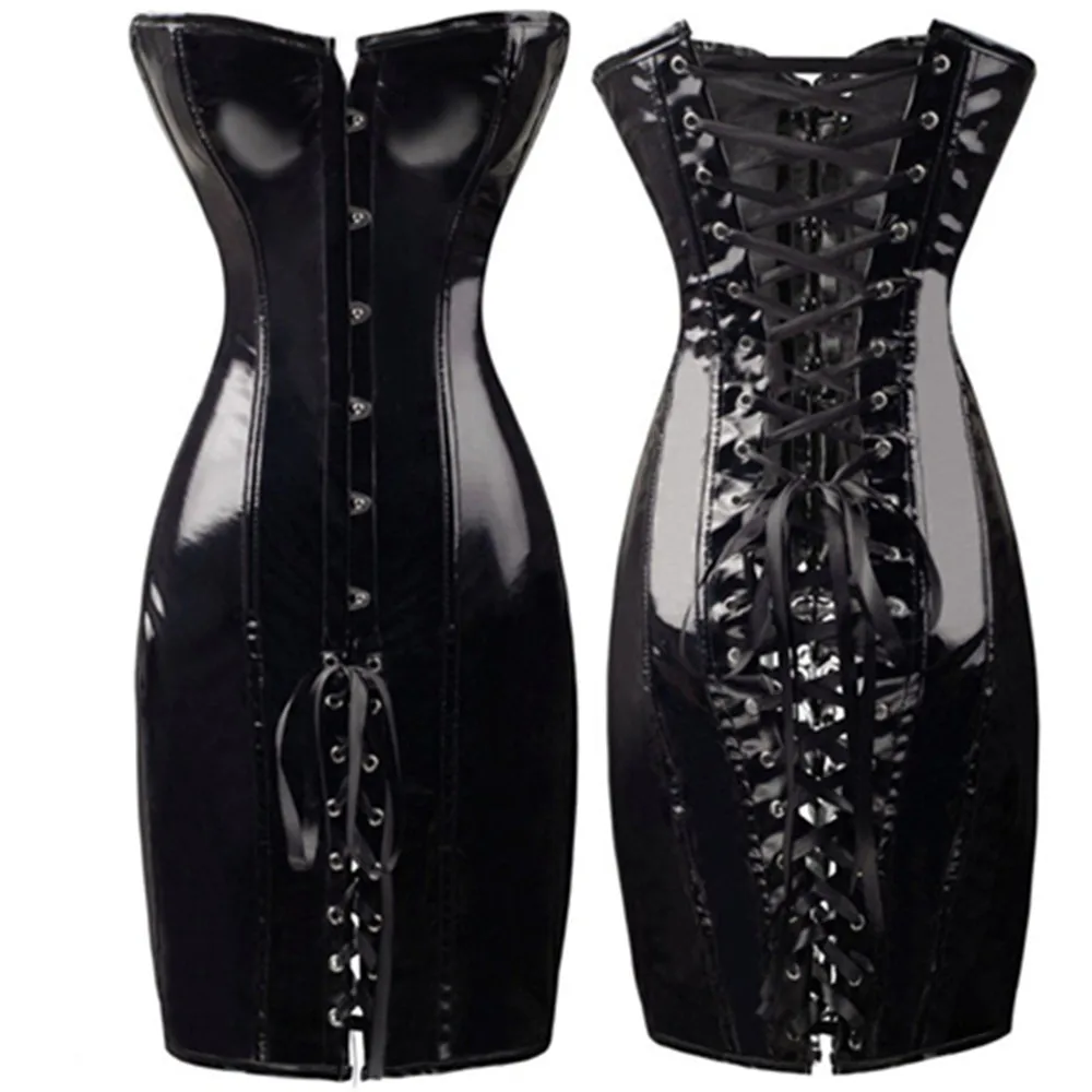 Хорошее качество черное красное готическое виниловое платье из ПВХ сексуальное