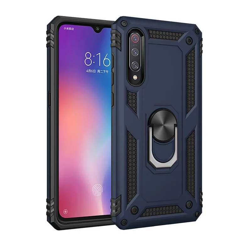 Phone Case for Xiaomi 9 9SE CC9E A3 CC9 A3 Lite 9T 9T Pro Redmi Note 7 K20 Pro 7A PC TPU Anti-fall Back Cover with Ring Bracket - Цвет: Blue