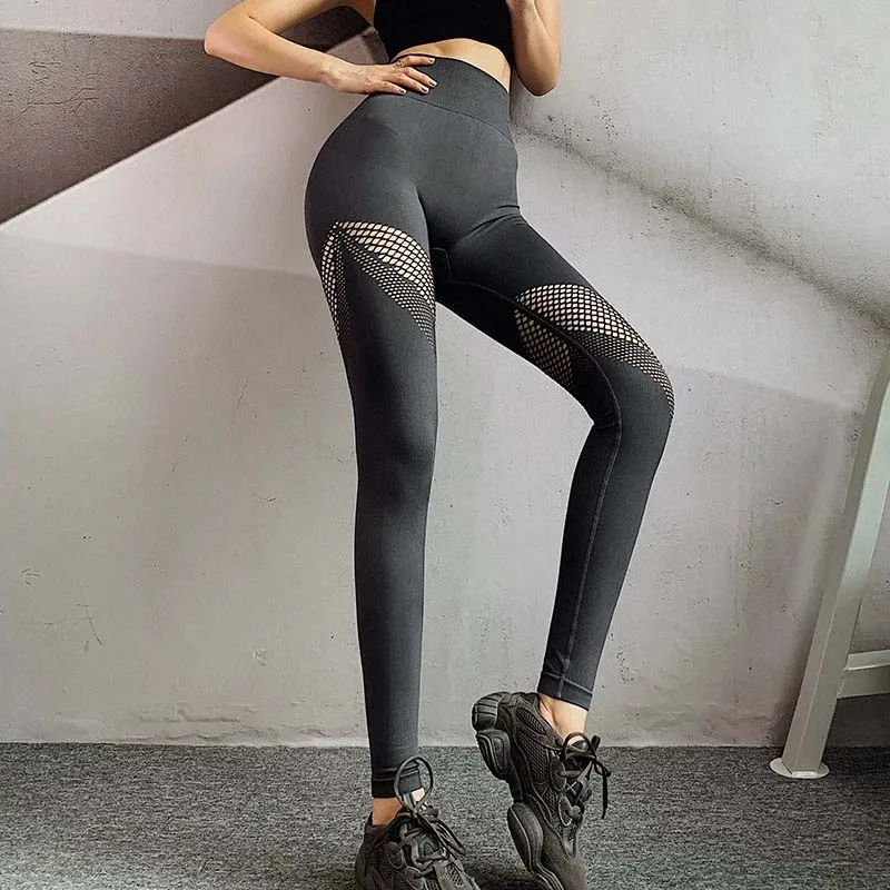 Nessaj Бесшовные Брюки сетки решетки Push Up женские леггинсы для фитнеса feminina спортивная одежда Высокая талия брюки дышащие тренировки Леггинсы