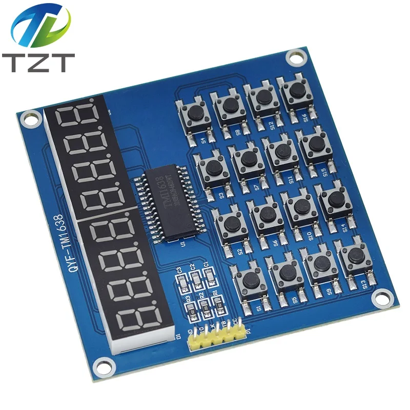 Цифровой LED-дисплей TM1638 с 8-битной трубкой, 3-проводным сканированием 16 клавиш и модулем KEY для Arduino.