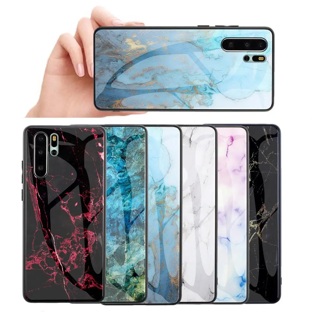 Мрамор чехол из закаленного стекла для телефона huawei P30 P20 Коврики 20 30 Pro Lite Тонкий