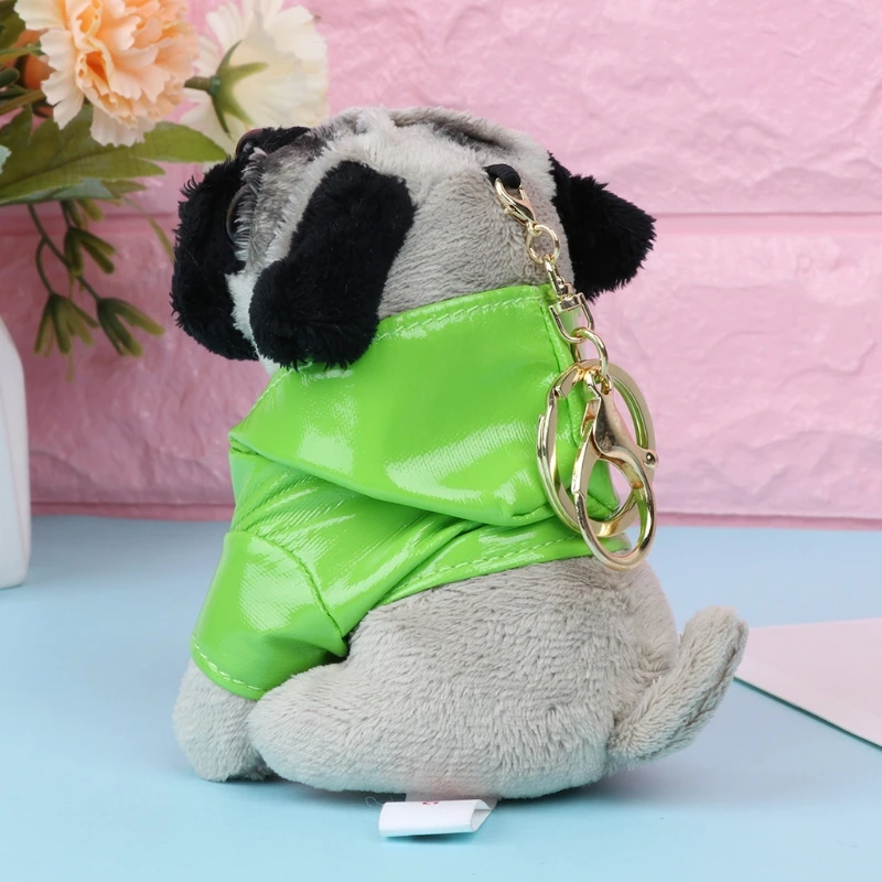 

Funny Cute Raincoat Pugger Dog Dolls Puppy Dog Bag Pendant Keychain Kid Toy Gift