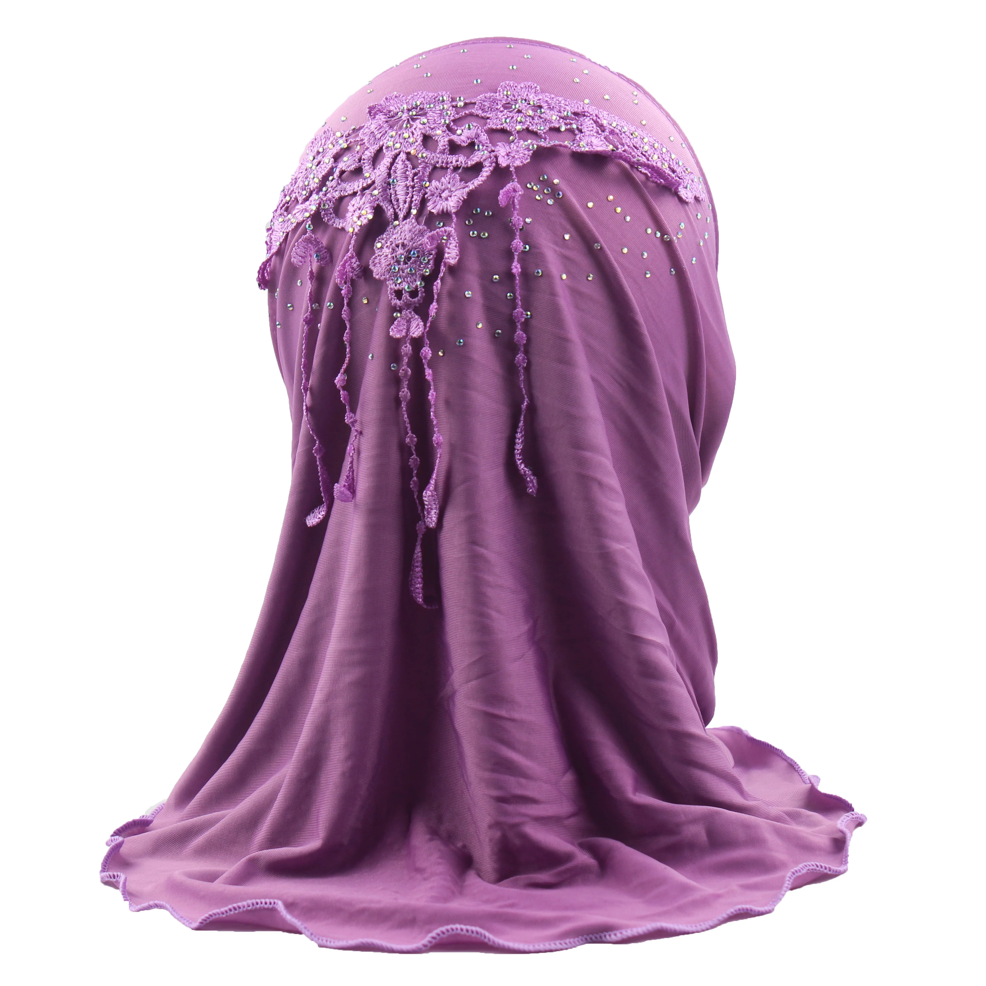 Girls Hijab Kids Muslim Beautiful Embroidery Hijab Islamic Fashion Scarf Shawls Flower Pattern about 45cm