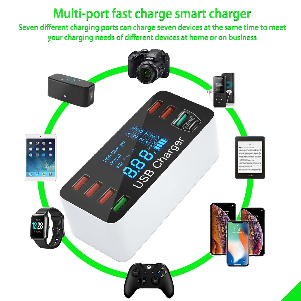 quick charge 3 0 fast charger adapter 8 usb charger station type c phone charger for iphone xiaomi huawei samsung free global shipping