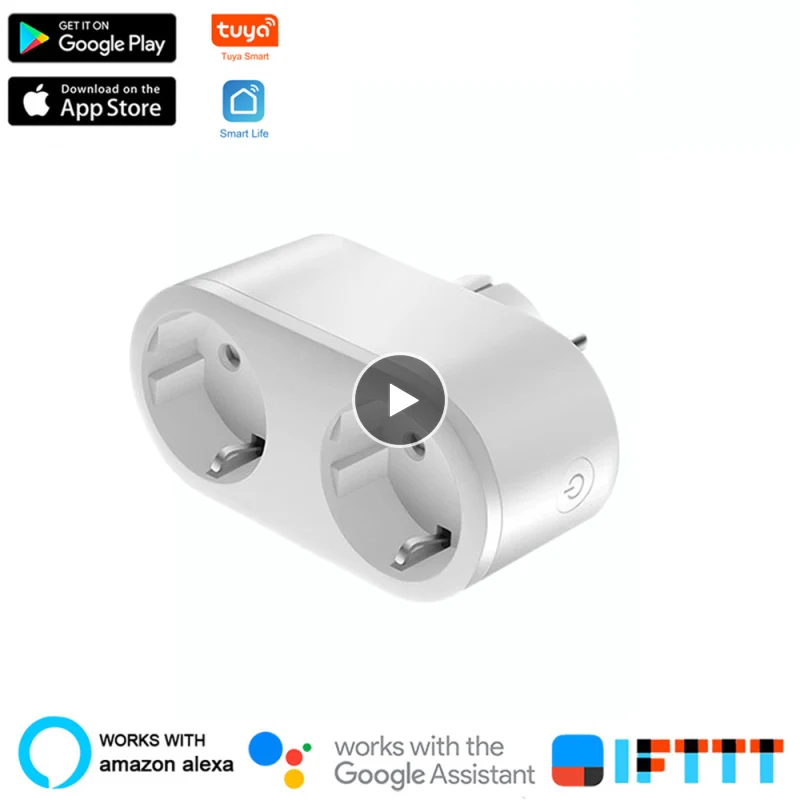 

16A ЕС Wi-Fi Smart Plug 2 в 1 выход Tuya/приложение Smart Life дистанционного Управление дома умная розетка работает с Amazon Alexa Google Home, новинка