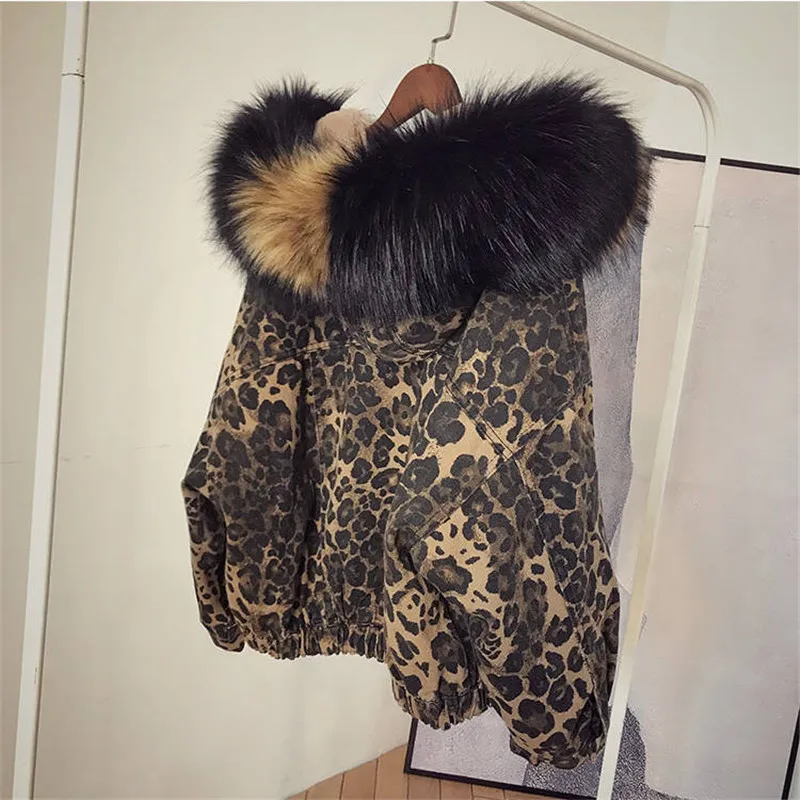 2019 зимняя модная леопардовая Короткая Толстая Большая Меховая парка с капюшоном