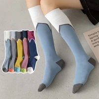 contrasting color ladies calf high socks knee length fashion sports spring and summer trend candy color stitching line sexy tube